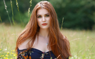 Red haired woman flowers outdoors - anna findlay free wallpaper