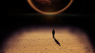 Desert man orange disk space - free cyberpunk wallpaper