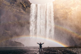 Waterfall rainbow beach sunset mountain - arthur quartley free wallpaper