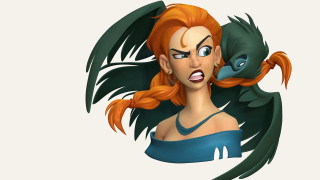 Red haired woman blue dress - art of brom free wallpaper for desktop