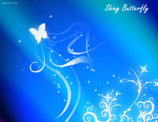 Blue background butterfly swirls stars - a blue sky background free wallpaper