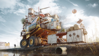 Large truck with crane waterbuilding - a crane free wallpaper