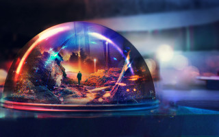 Glass dome man mountain rainbow - inside free wallpaper
