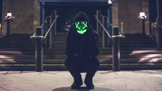 Cyberpunk scenery person greenmask blackjacket - a green mask free wallpaper