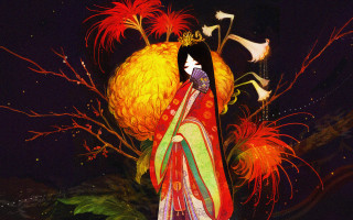 Firework kimono bird galaxy sky - a silk screen free wallpaper