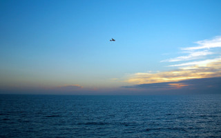 Plane ocean sunset minimalism beach - blue sky free wallpaper