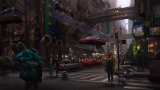 City street night people cars - matte painting concept art free wallpaper