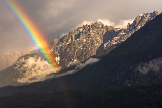 Rainbow mountain sky city reflection - mystical free wallpaper
