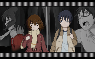 Anime characters dark room striped - striped free wallpaper