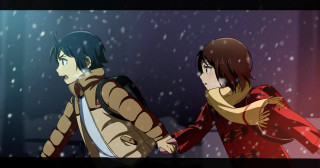 Anime characters walking snow together - the snow together free wallpaper