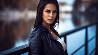 Eszter mattioni leather jacket lake - a bridge in the background free wallpaper