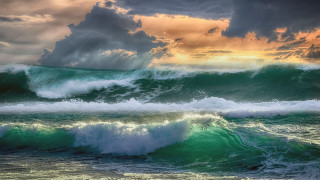 Large wave ocean cloudy sky - expressionism free wallpaper