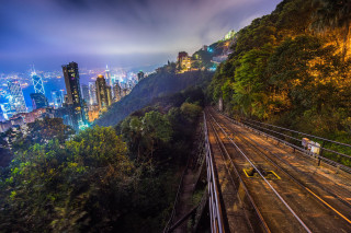 Train hillside city night stars - a hillside free wallpaper