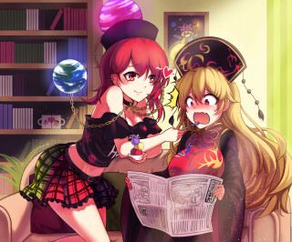Anime girls couch newspaper ball - a detailed painting free wallpaper