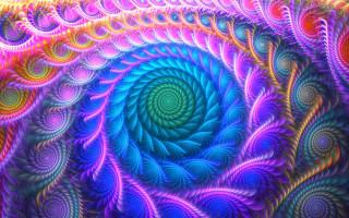 Colorful spiral mandelbrot psychedelic glowing - a blue center free wallpaper