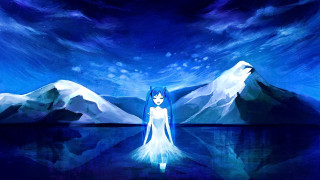Woman water mountains clouds blue - a mountain range in the background free wallpaper
