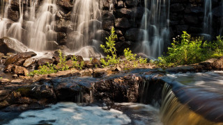Waterfall trees reflection nature landscape - impressionist free wallpaper