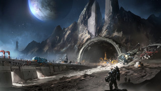 Sci fi mountain town train - a sci free wallpaper