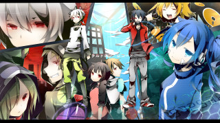 Anime characters group window blue - a blue sky background free wallpaper