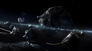 Space station rocks debris astronaut - a space station in the background free wallpaper