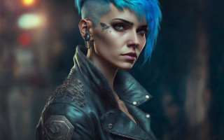 Blue hair cyberpunk jewelry jacket - cedric peyravernay free wallpaper