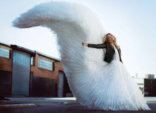 Woman white dress jacket feathered - bird free wallpaper