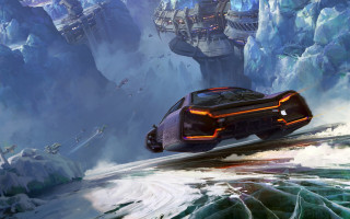 Futuristic car mountain city scene - bayard wu free wallpaper