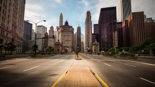 City street tall buildings yellow - a yellow line free wallpaper