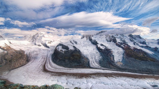 Mountain snow clouds river landscape - a river free wallpaper for desktop