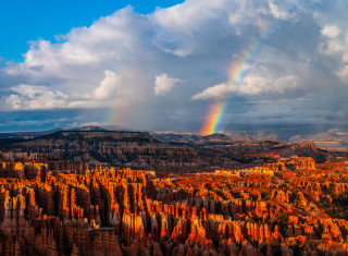 Rainbow canyon rocks trees autumn - mystical free wallpaper