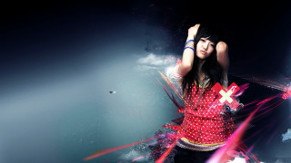 Woman redshirt cross bluebackground abstract - her shirt free wallpaper