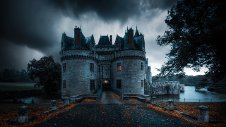 Gothic castle night sky mountains - a flemish baroque free wallpaper