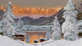 Snowy mountain lake forest sunset 3 - brothers hildebrandt free wallpaper