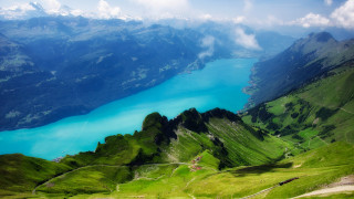 Lake mountains plane view naturalism - a view of a lake and mountains free wallpaper