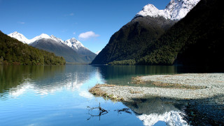 Lake mountains trees sky clouds 8 - lake free wallpaper