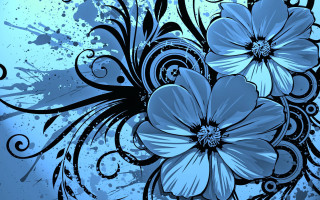 Blue flower black swirls blue - modern free wallpaper