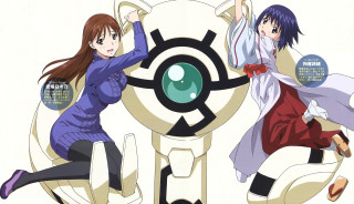 Anime characters pose clock purple - a picture together free wallpaper