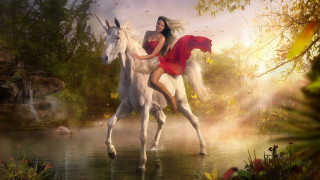 Woman horse forest waterfall magical - a waterfall in the background free wallpaper