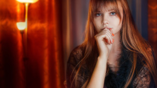 Red haired woman black dress - long red hair free wallpaper