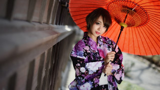 Woman kimono umbrella japanese impressionist - ayako rokkaku free wallpaper