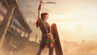 Desert woman sword shield building - a woman holding free wallpaper