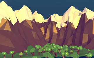 Mountain range trees blue sky 3 - low free wallpaper