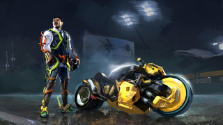Man motorcycle dark room afrofuturism - concept design art free wallpaper