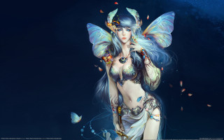 Fantasy butterfly woman blue hair - a costume free wallpaper