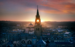 City clocktower sunset clouds matte - regionalism free wallpaper for desktop