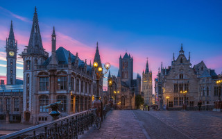 Cityscape clocktower dusk pinksky neoGothic - barthel bruyn free wallpaper