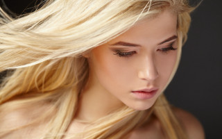 Blonde woman blowing wind closed 2 - airbrush free wallpaper