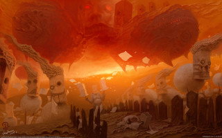 Strange creatures desert red sky - a desert landscape free wallpaper