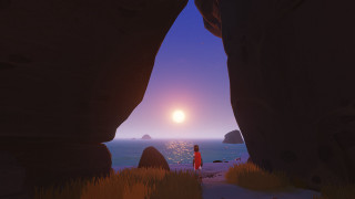 Cave outlook ocean night sunset - atey ghailan free wallpaper