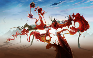 Tree dragon clouds mountain surreal - cloud and a bird free wallpaper